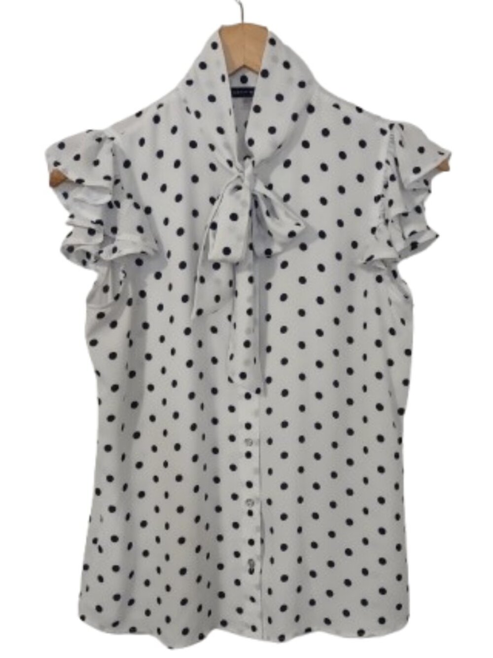 Tommy Hilfiger Polka Dot Ruffle Sleeve Bow Blouse - XS